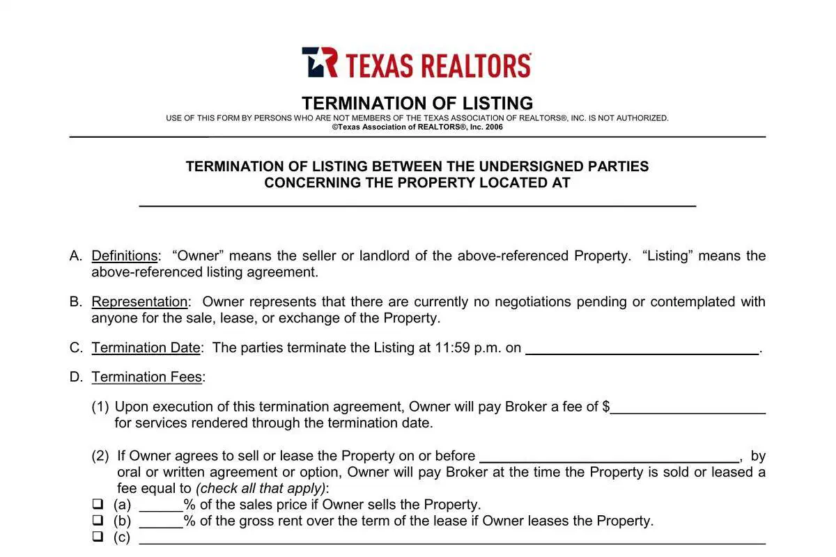 Termination of Listing in Texas (TXR-1410): How to End a Listing Agreement