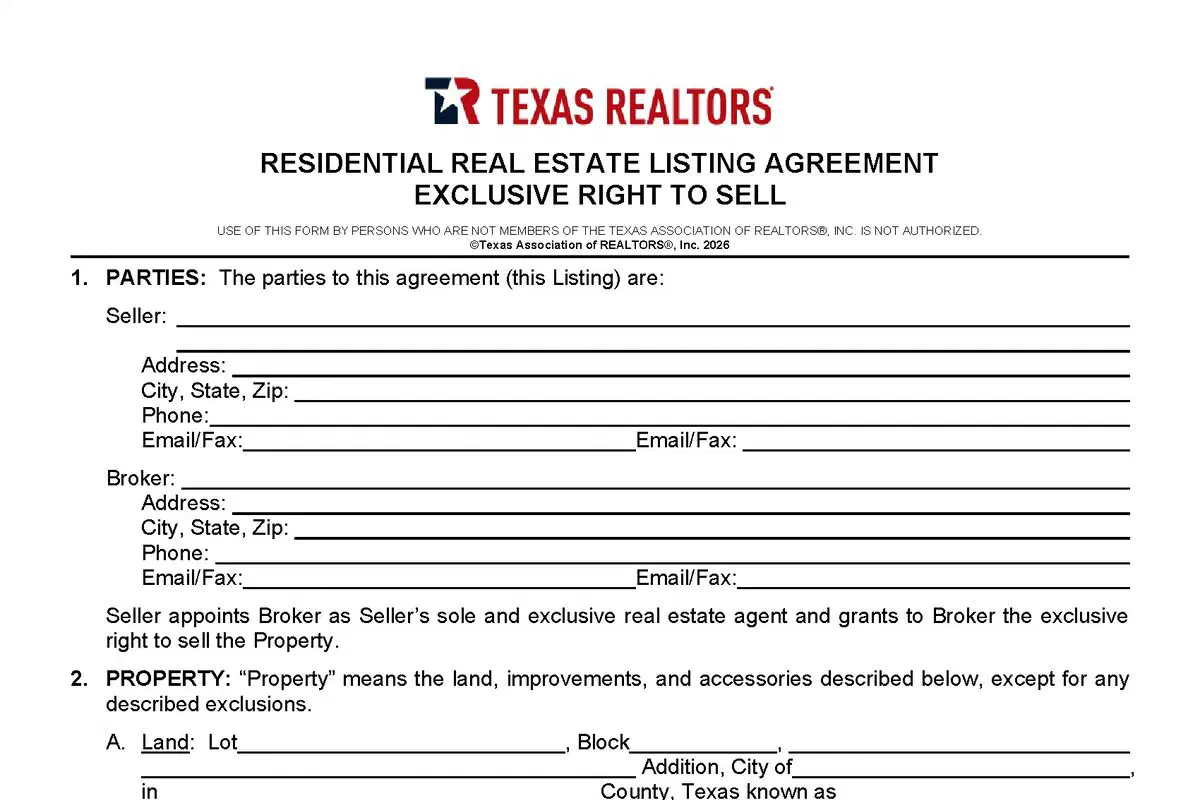 TXR-1101 Listing Agreement in Texas: What Each Section Does