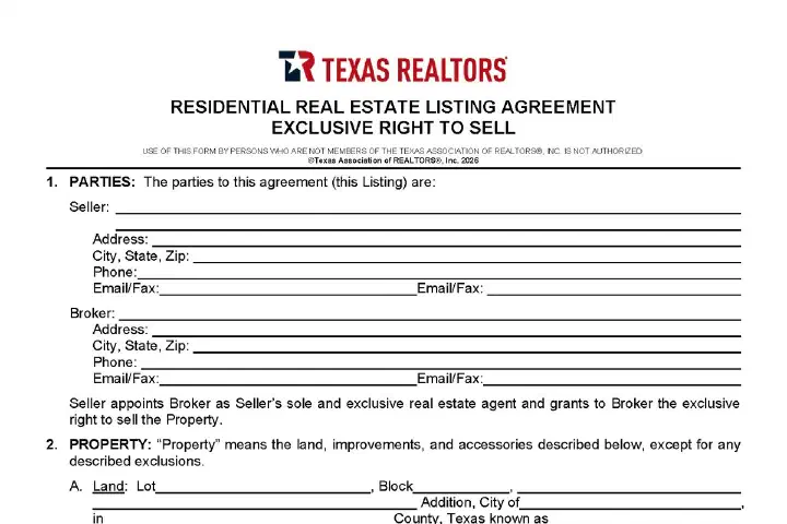 TXR-1101 Listing Agreement in Texas: What Each Section Does